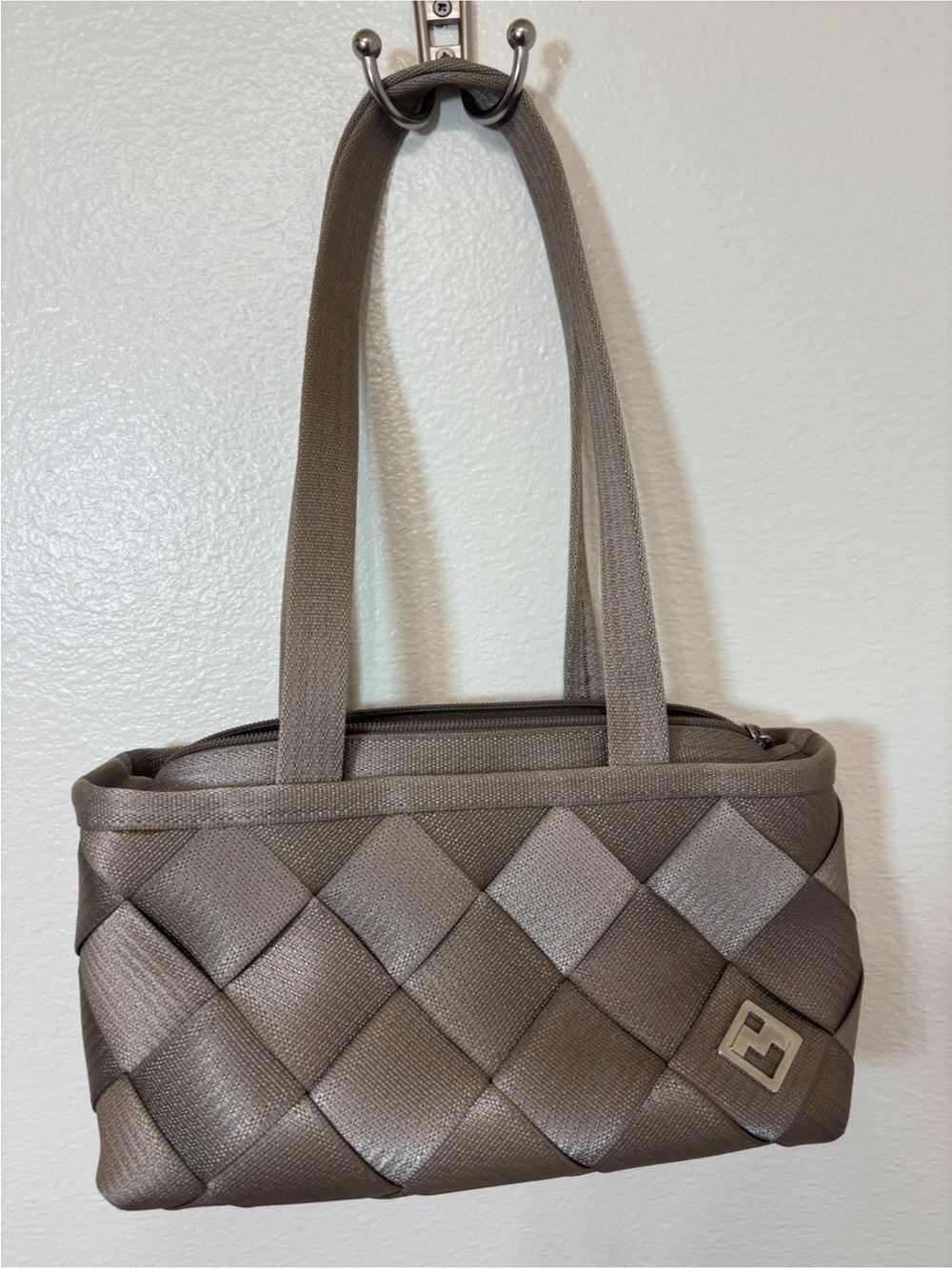 Woven Shoulder Tote in Taupe